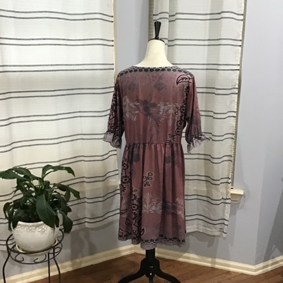 Pink Daisy Women’s Size 1X Plus (14/16) V Neck 3/4 Ruffle Sleeve Dress Fairy - Picture 7 of 12